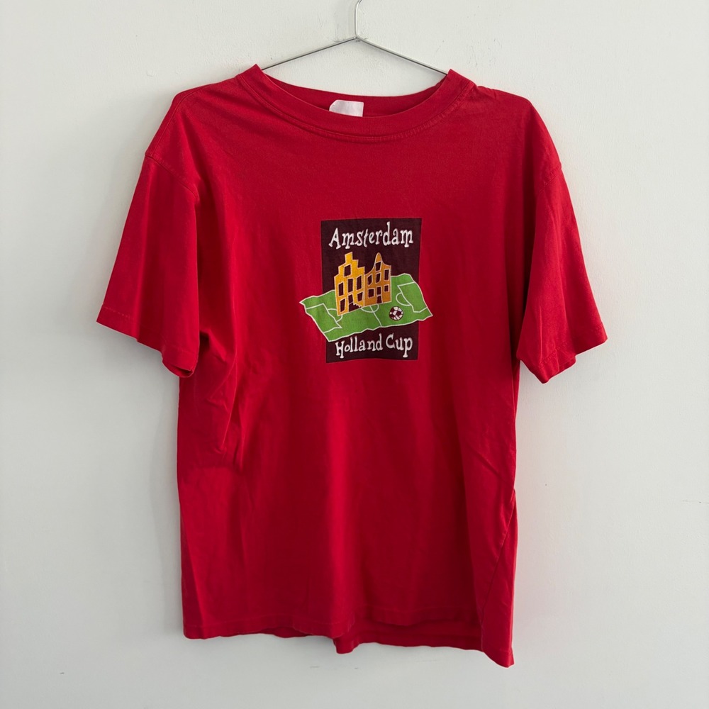 Amsterdam Holland Cup Soccer Graphic T-Shirt Red Mens Large